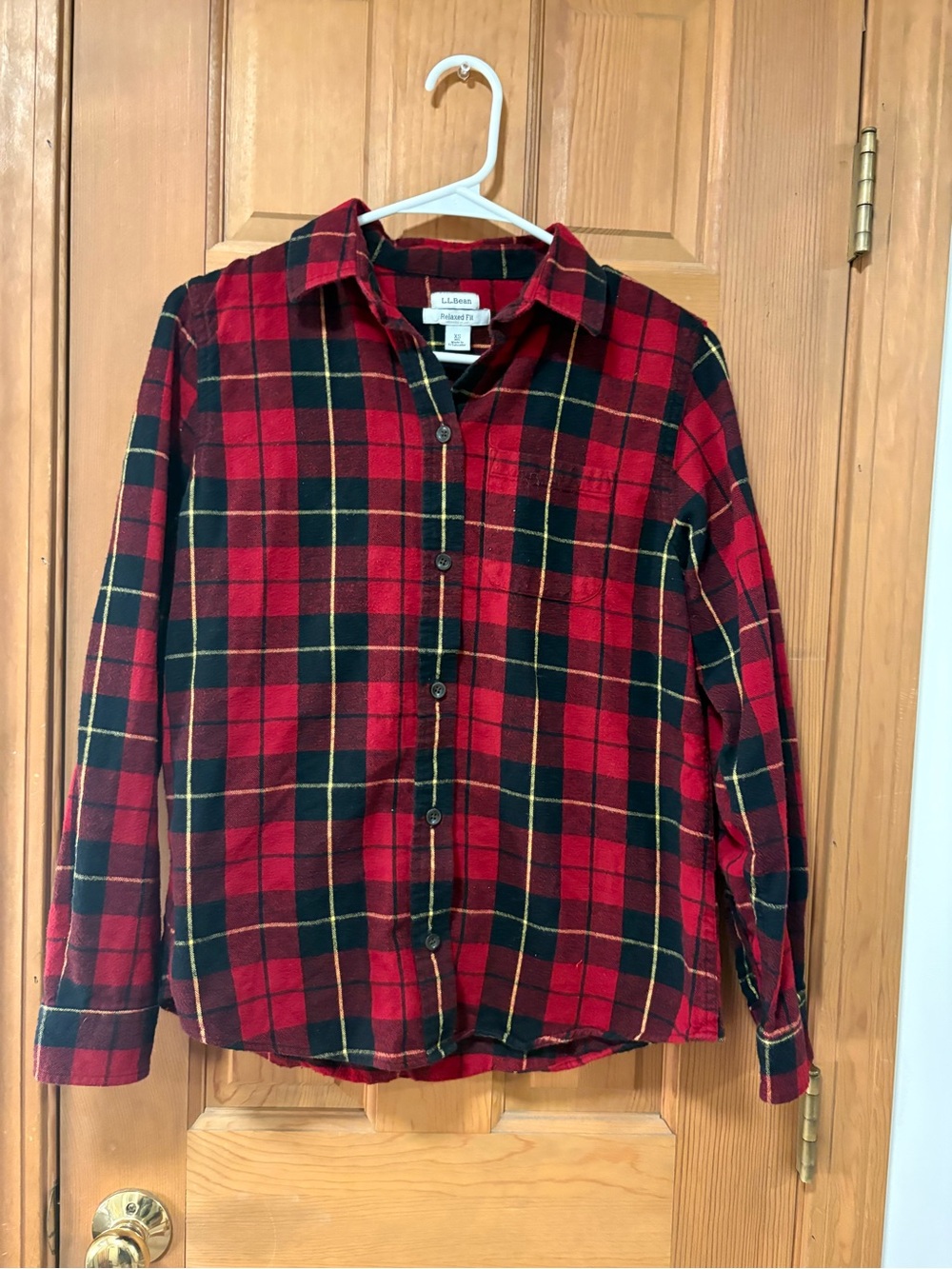 L.L. Bean Red, Black, Yellow Relaxed Fit Button-Down Lightweight Flannel Size XS